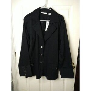 Marisa Christina Women Black Collared Button Up Shirt Trench Styled Coat....